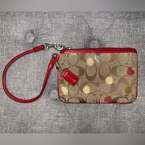 Coach Red and Tan Patterned Wristlet